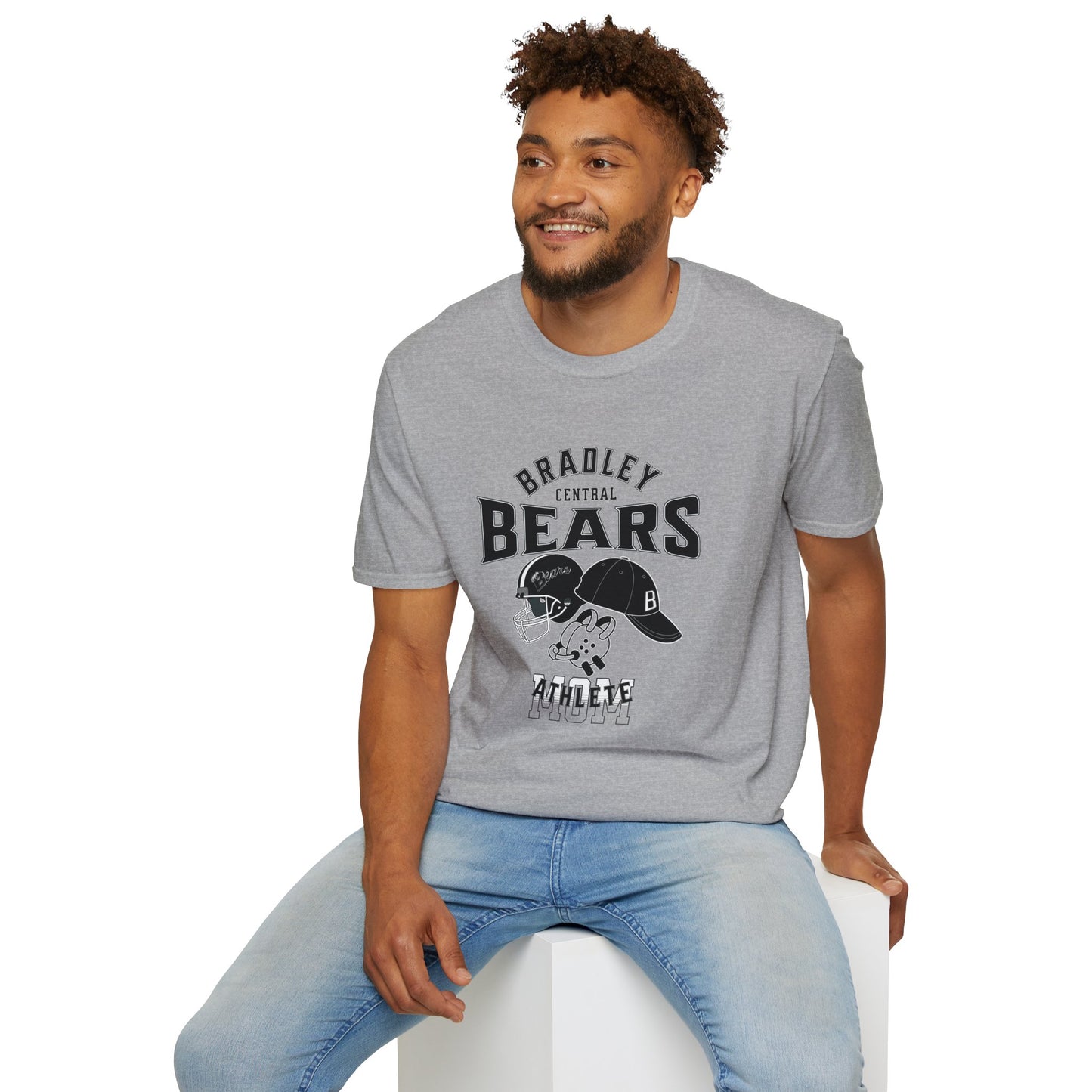 Personalized BCHS Bears 3 Sport Athlete Wrestling Headgear, Baseball Hat & Football Helmet Unisex Softstyle T-Shirt