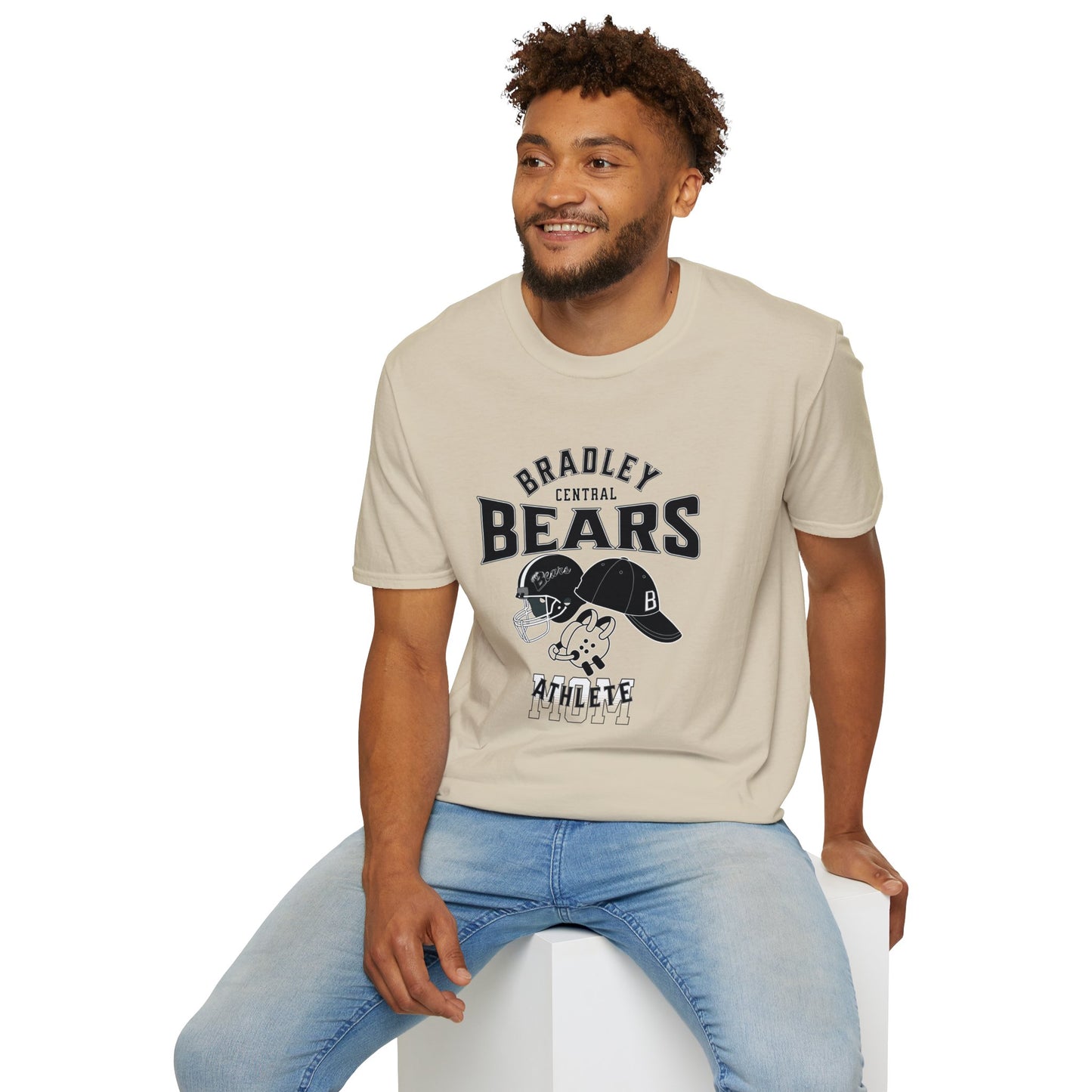Personalized BCHS Bears 3 Sport Athlete Wrestling Headgear, Baseball Hat & Football Helmet Unisex Softstyle T-Shirt