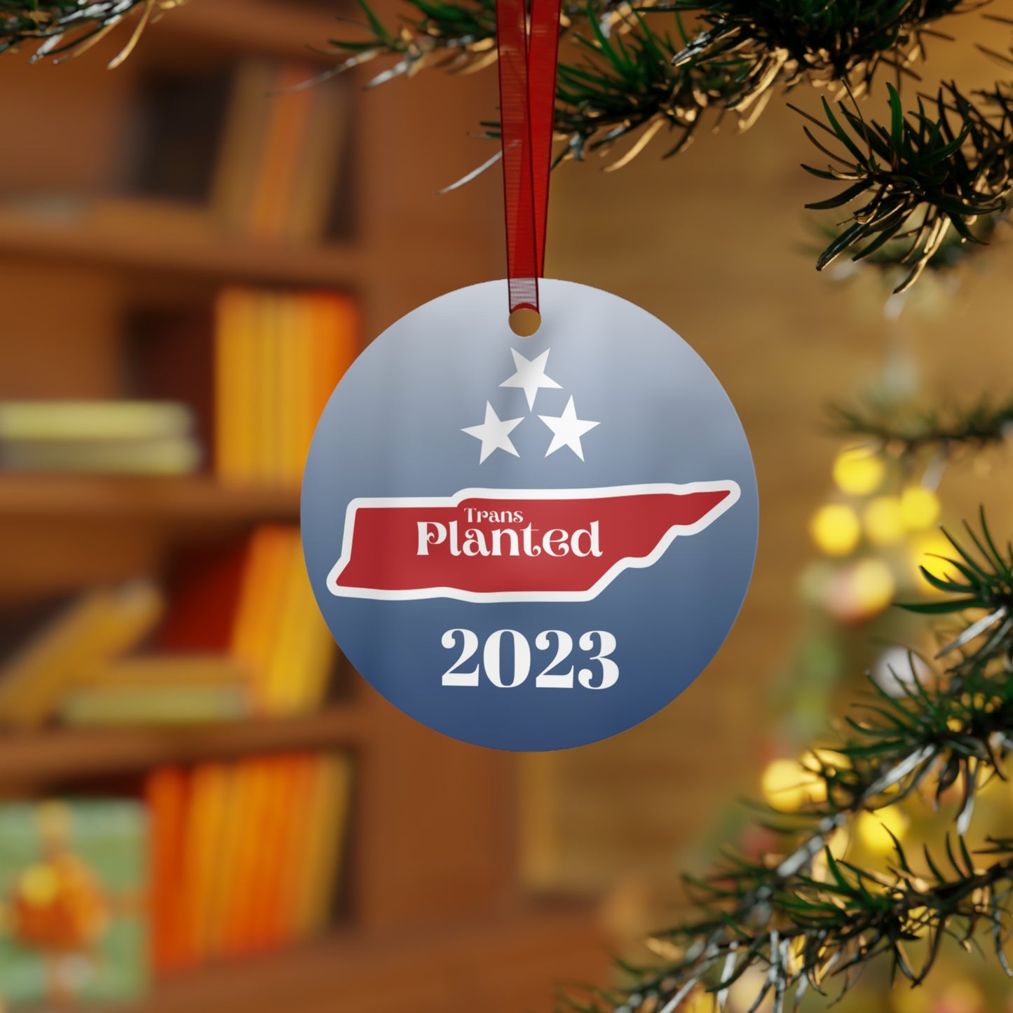 Transplanted Tennessee 2023 State Shape and Flag Metal Ornaments