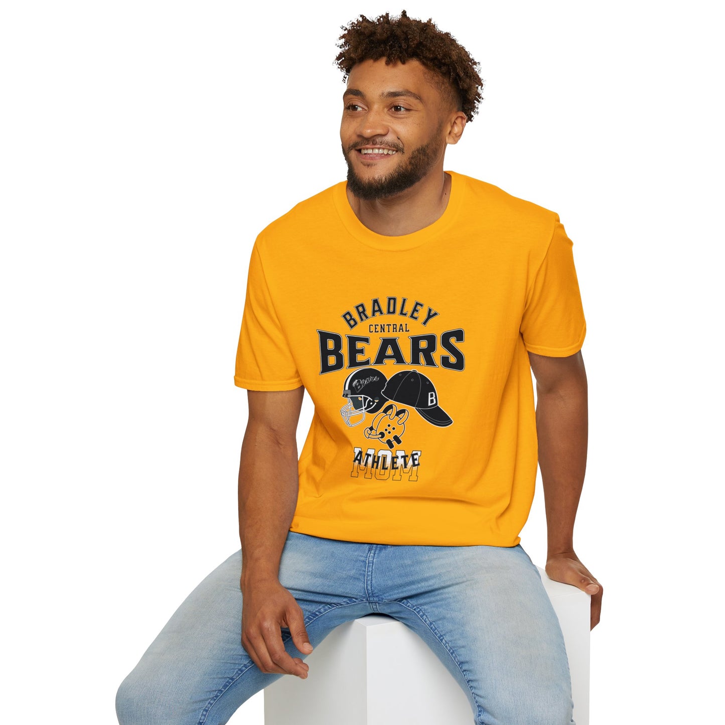 Personalized BCHS Bears 3 Sport Athlete Wrestling Headgear, Baseball Hat & Football Helmet Unisex Softstyle T-Shirt