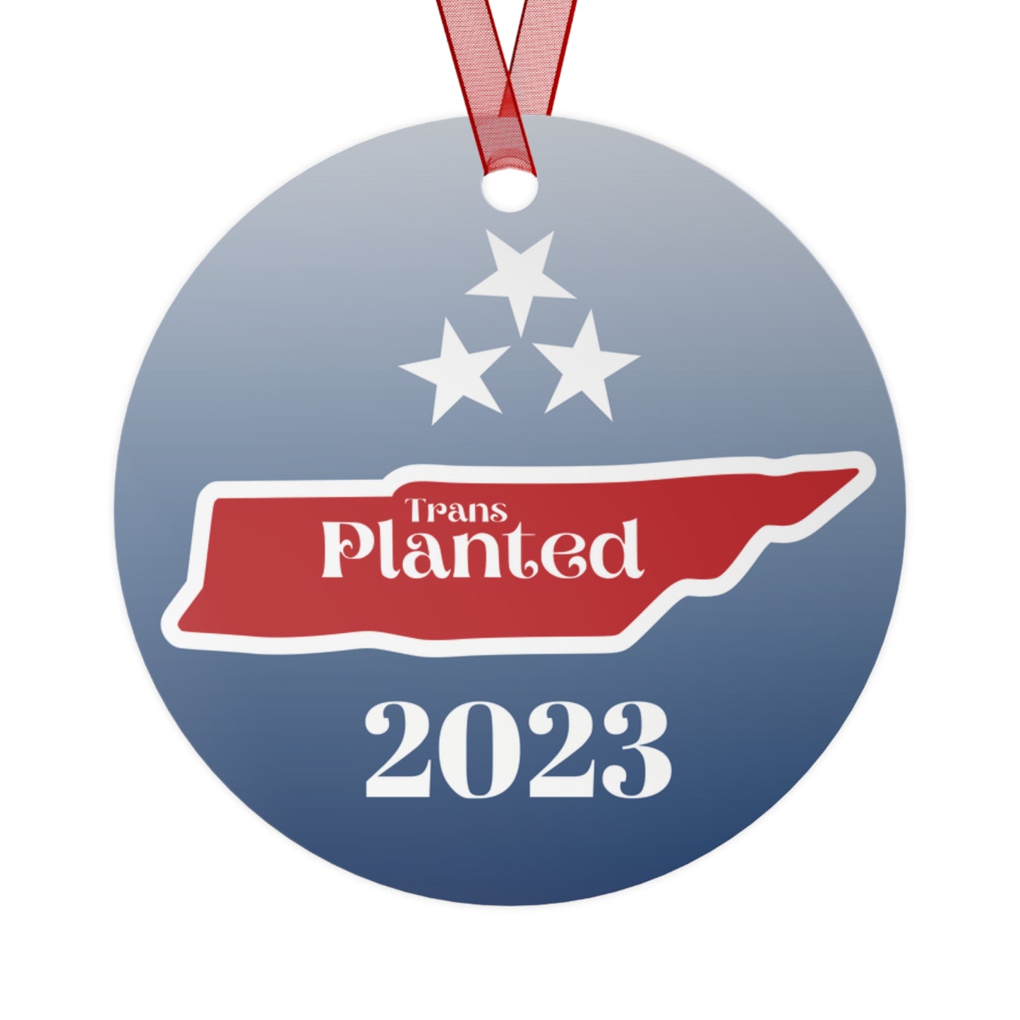 Transplanted Tennessee 2023 State Shape and Flag Metal Ornaments