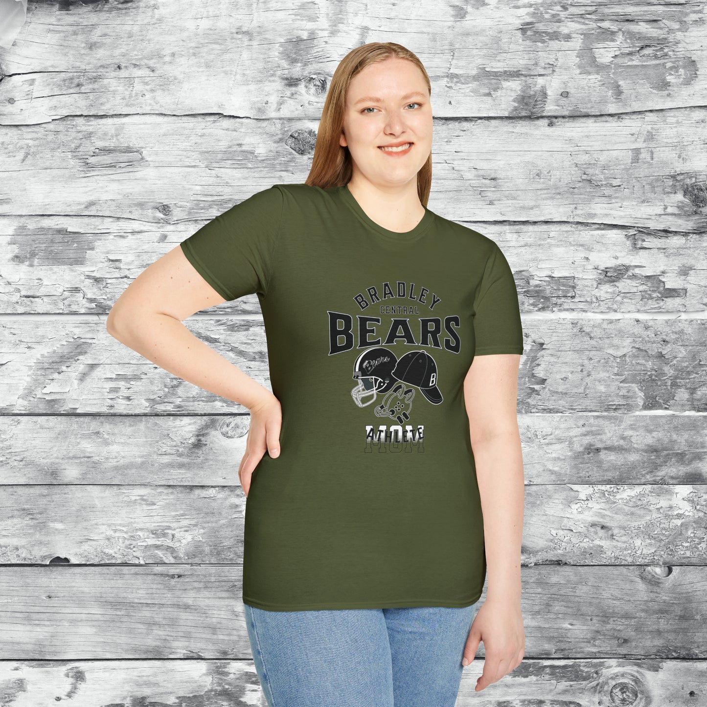 Personalized BCHS Bears 3 Sport Athlete Wrestling Headgear, Baseball Hat & Football Helmet Unisex Softstyle T-Shirt