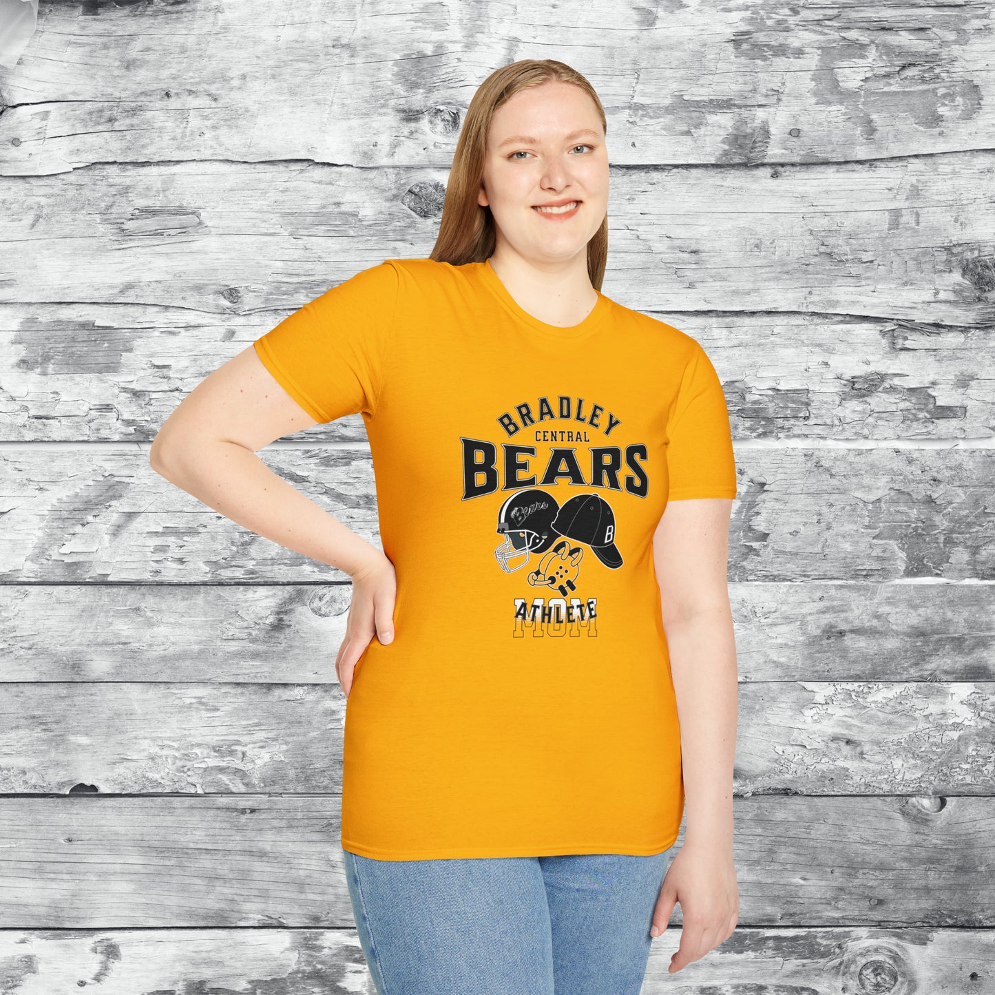 Personalized BCHS Bears 3 Sport Athlete Wrestling Headgear, Baseball Hat & Football Helmet Unisex Softstyle T-Shirt
