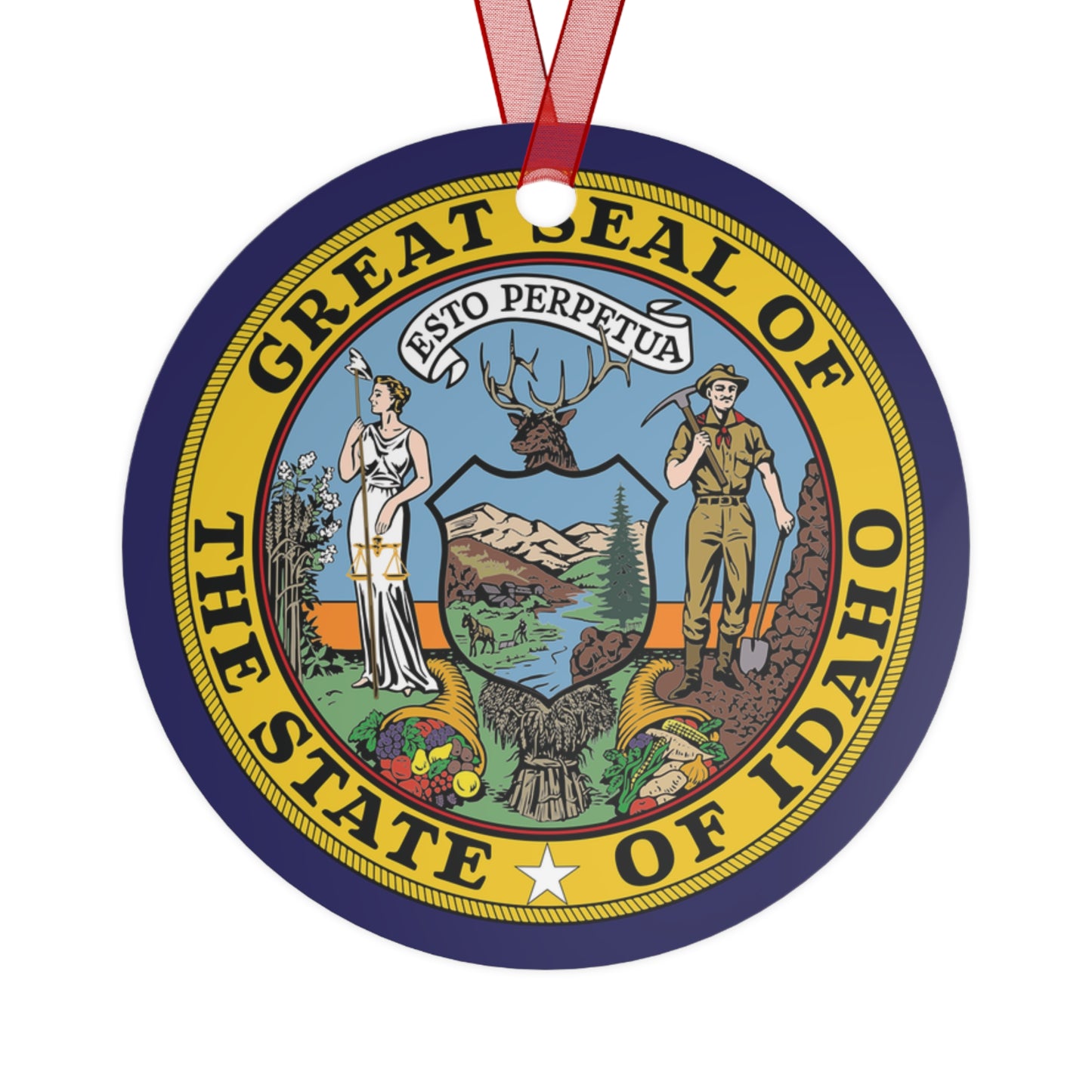 Transplanted Idaho Tennessee State Shape and Flag Metal Ornaments
