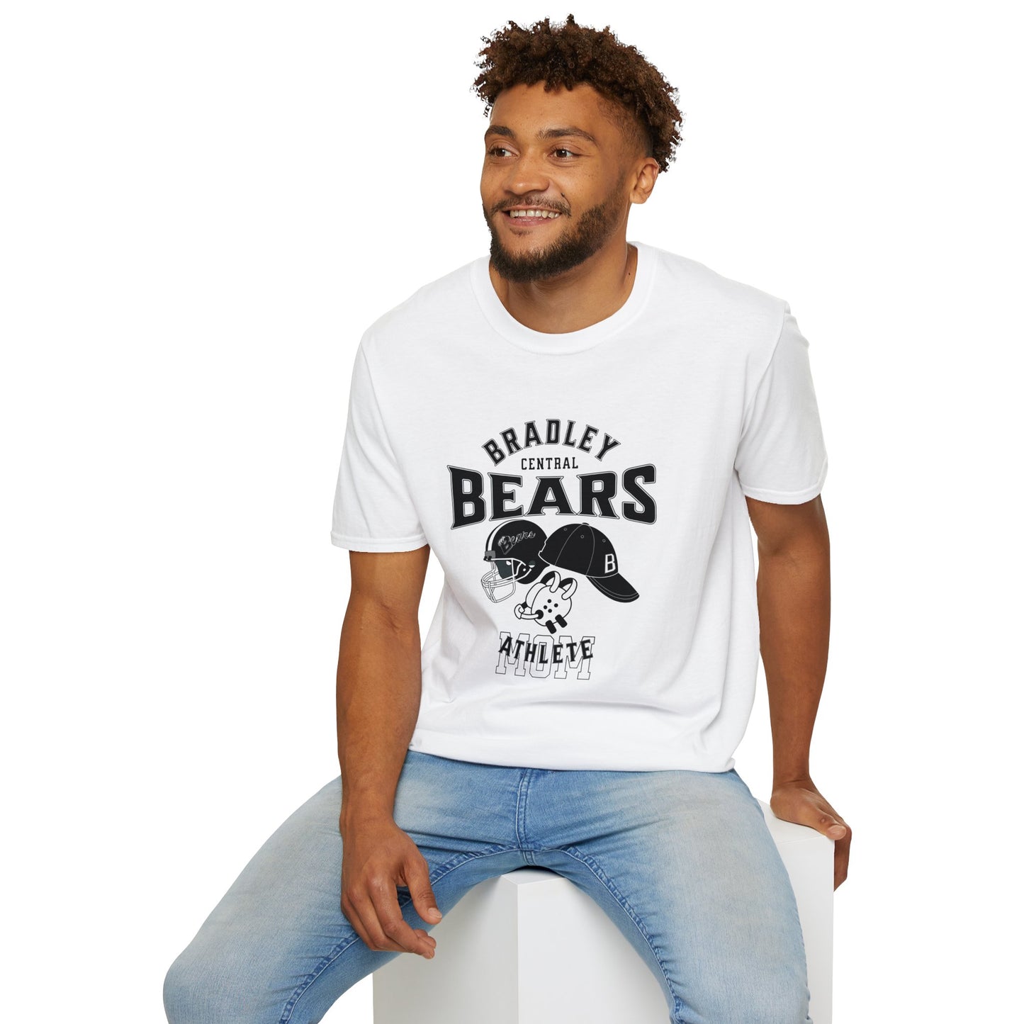 Personalized BCHS Bears 3 Sport Athlete Wrestling Headgear, Baseball Hat & Football Helmet Unisex Softstyle T-Shirt