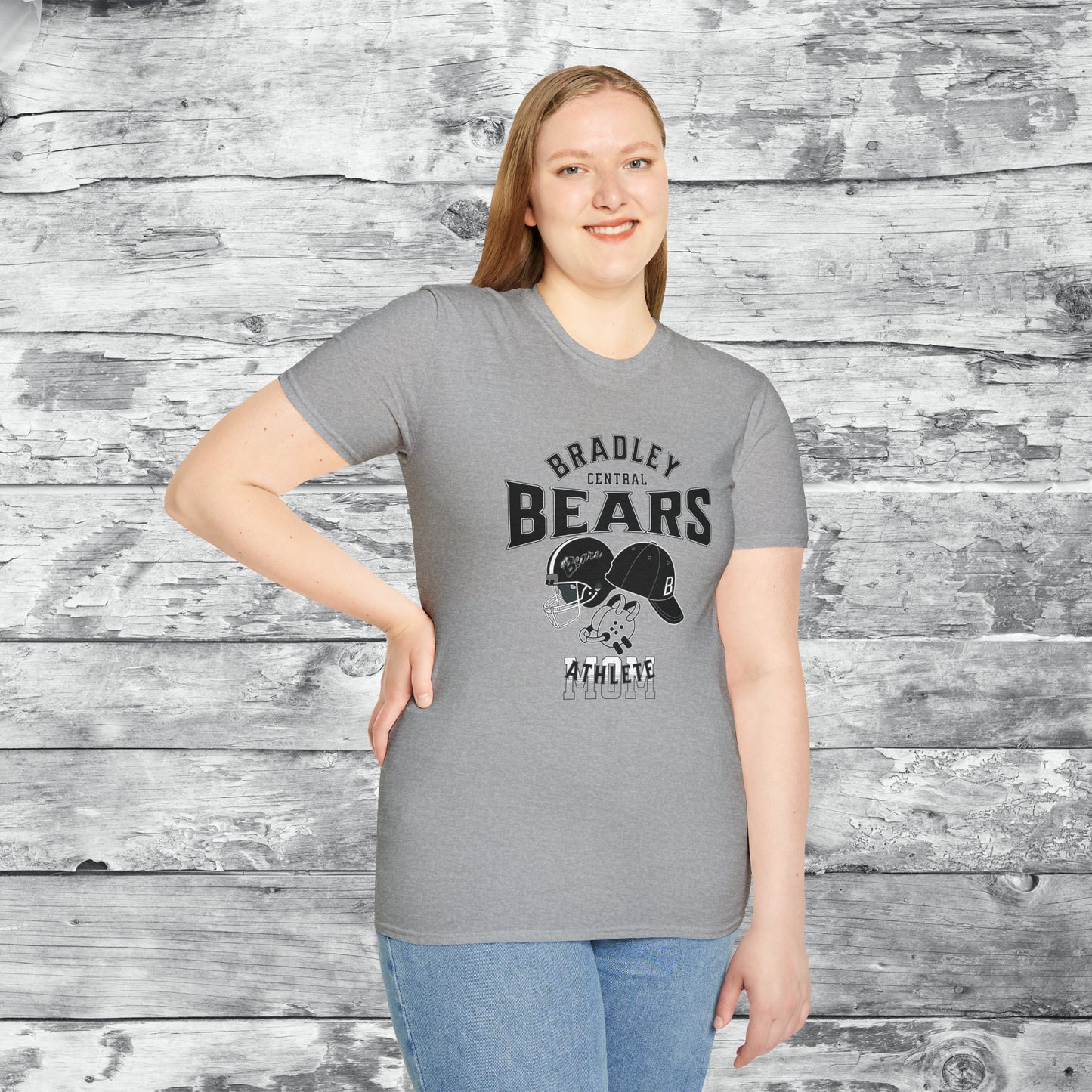 Personalized BCHS Bears 3 Sport Athlete Wrestling Headgear, Baseball Hat & Football Helmet Unisex Softstyle T-Shirt