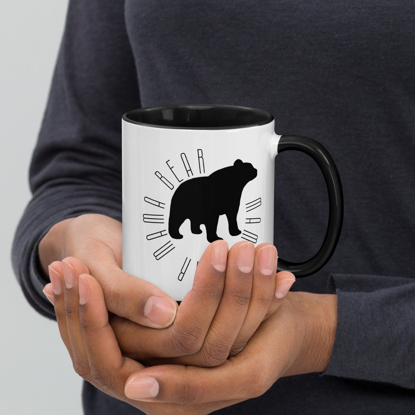 Mama Bear Circle Mug Black and White with color inside 11oz or 15oz