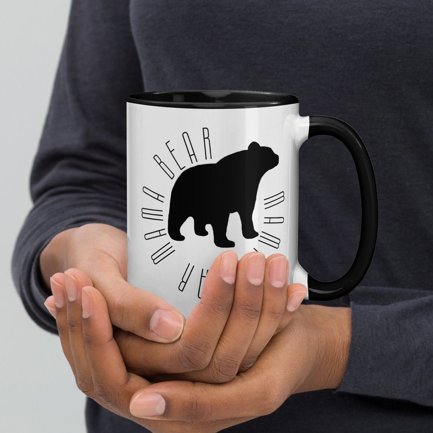Mama Bear Circle Mug Black and White with color inside 11oz or 15oz