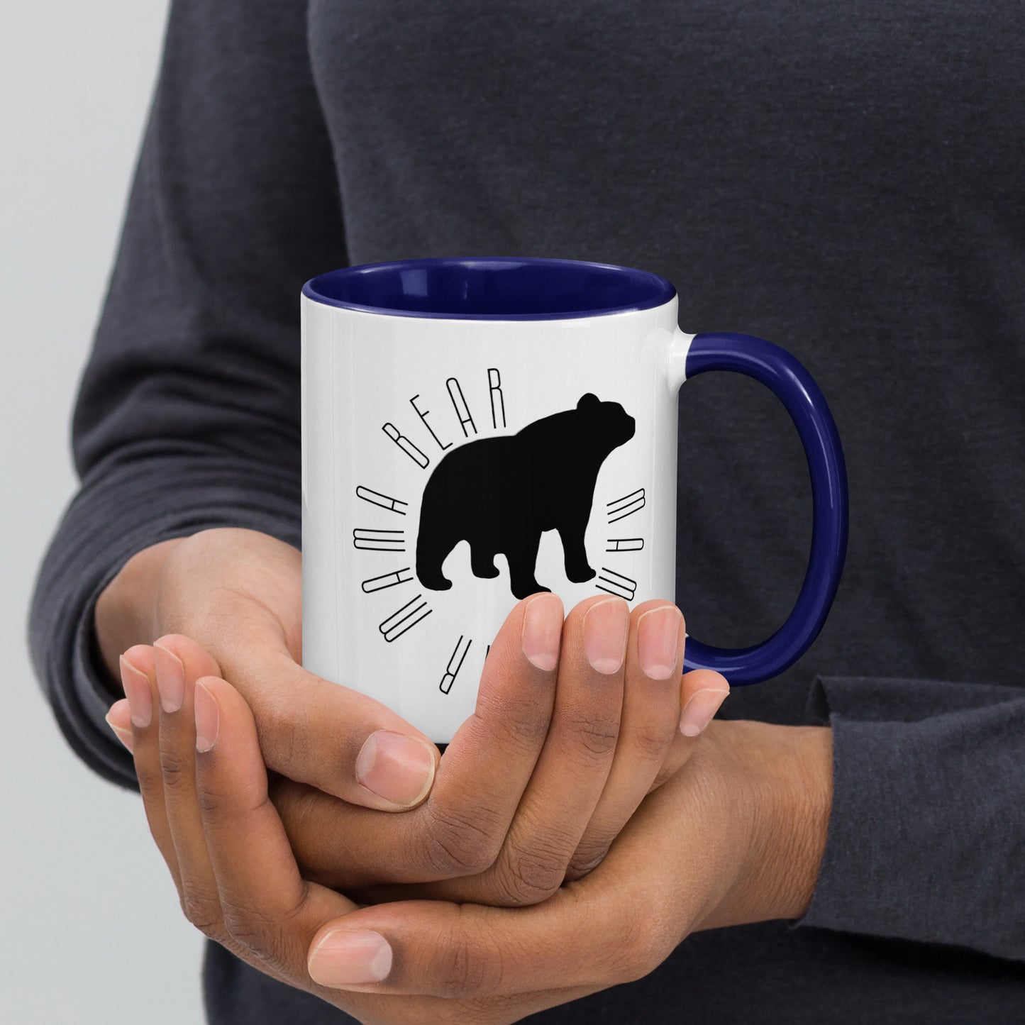 Mama Bear Circle Mug Black and White with color inside 11oz or 15oz