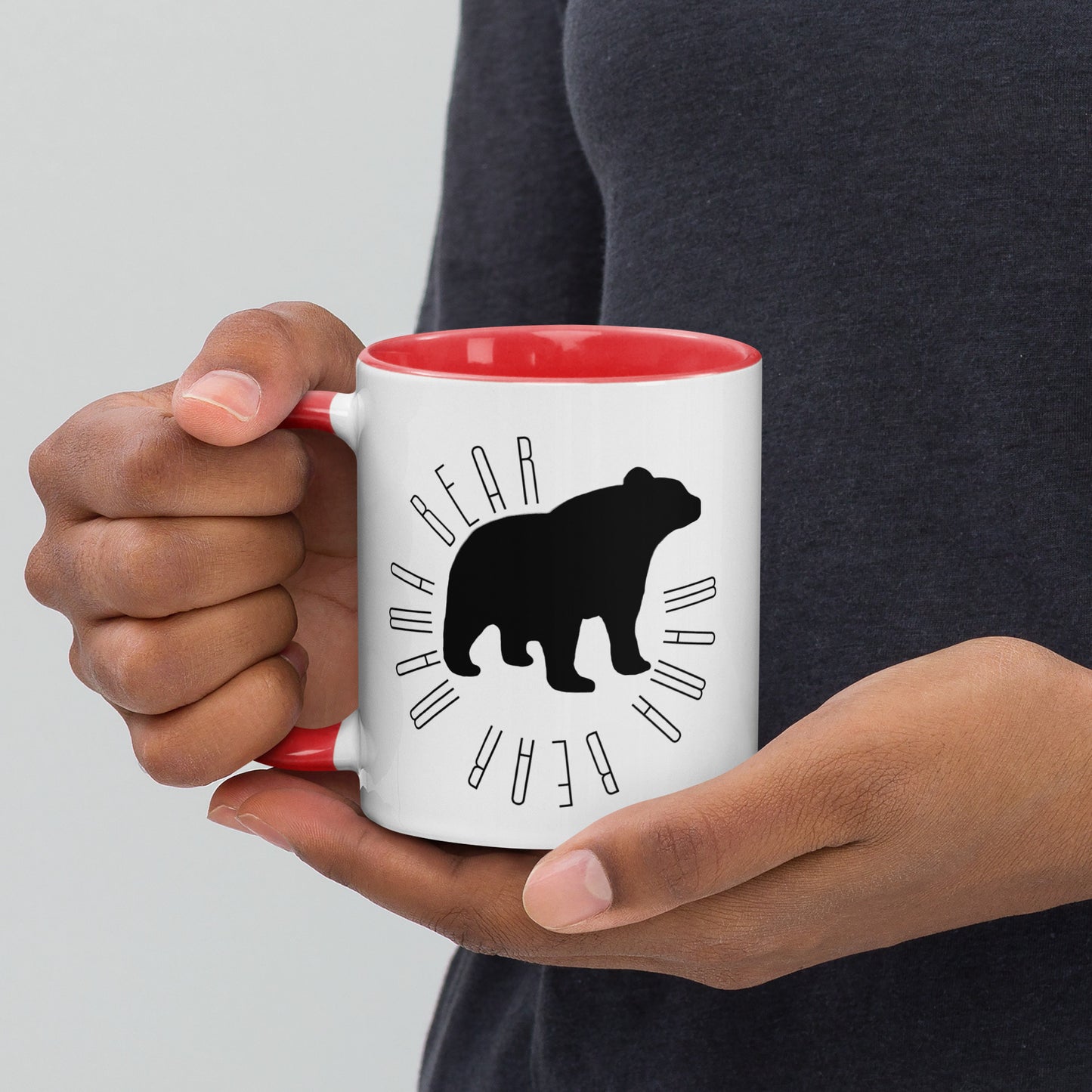 Mama Bear Circle Mug Black and White with color inside 11oz or 15oz