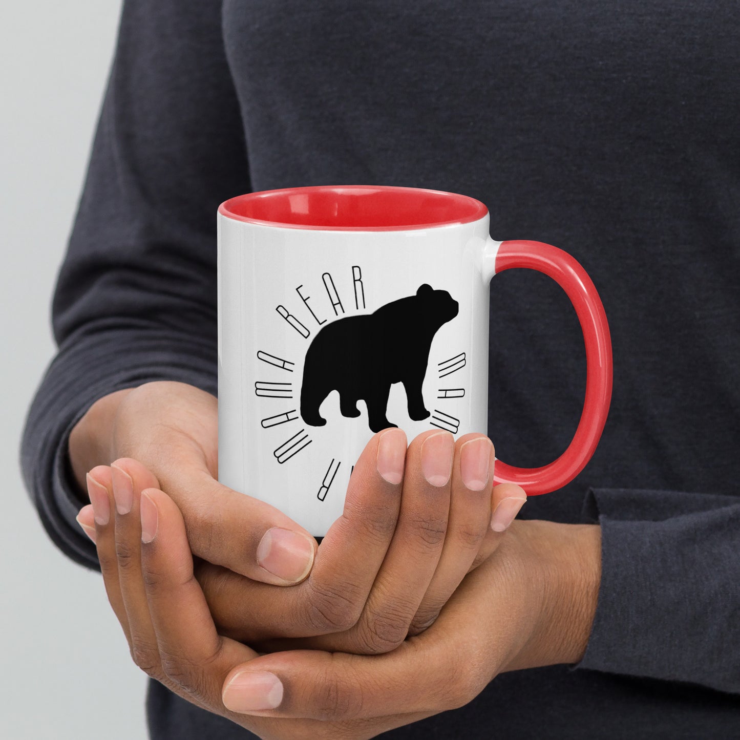 Mama Bear Circle Mug Black and White with color inside 11oz or 15oz