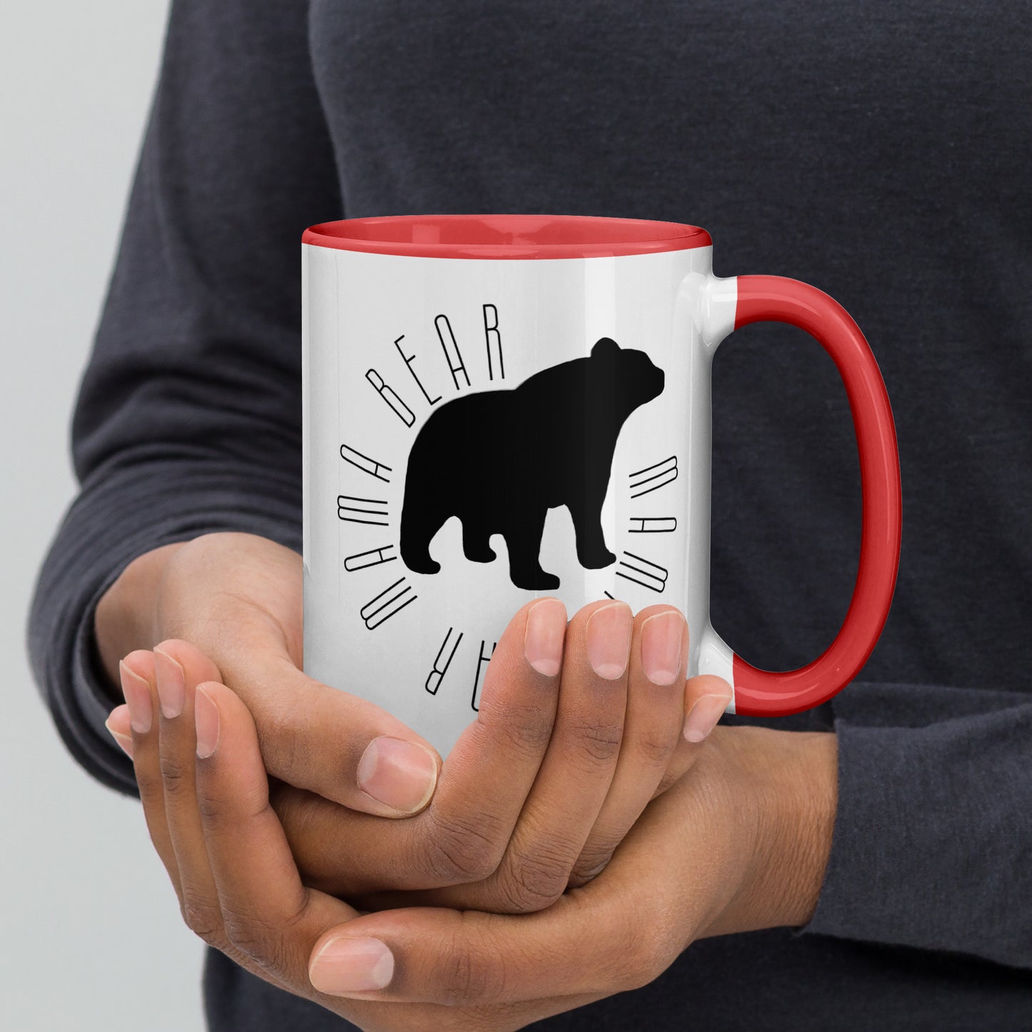 Mama Bear Circle Mug Black and White with color inside 11oz or 15oz