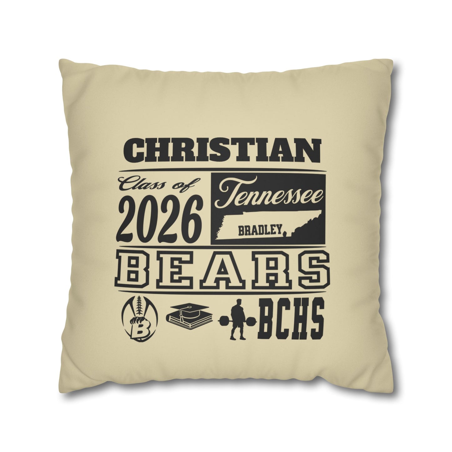Custom Graduation Pillowcase #2– "BCHS Class of 2026 Bears" Faux Suede Throw Pillow