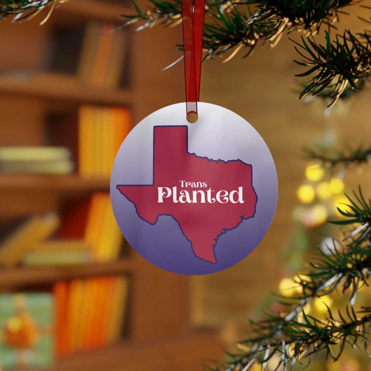 Transplanted Texas State Shape and Flag Metal Ornaments