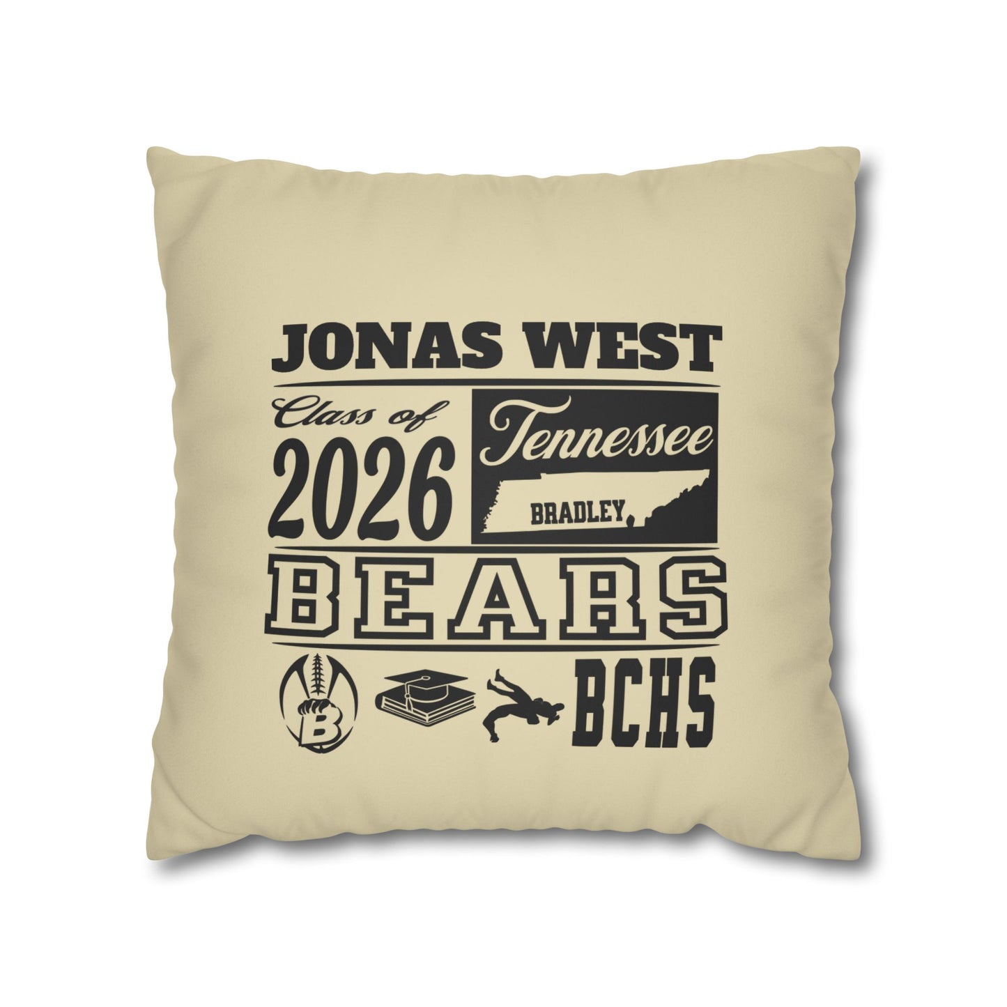 Custom Graduation Pillowcase – "BCHS Class of 2026 Bears" Faux Suede Throw Pillow