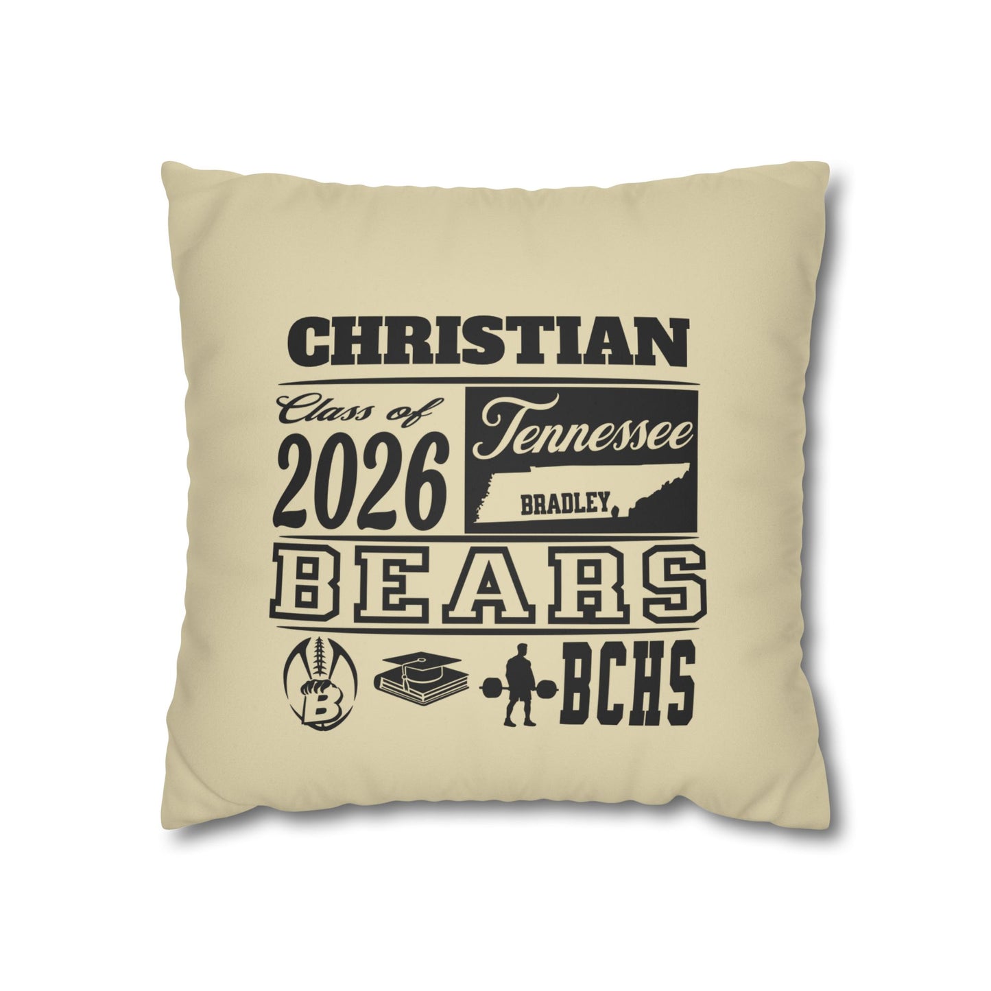 Custom Graduation Pillowcase #2– "BCHS Class of 2026 Bears" Faux Suede Throw Pillow