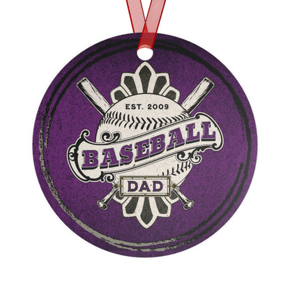 Purple Baseball Mom and Dad Established 2007 2 sided Metal Ornaments