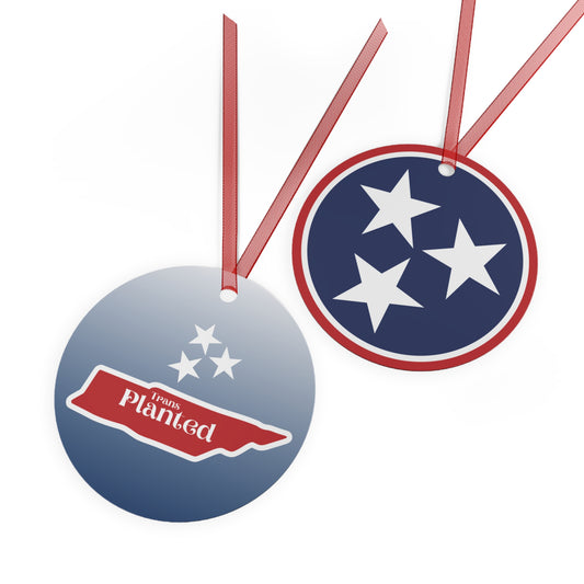 Transplanted Tennessee State Shape and Flag Metal Ornaments