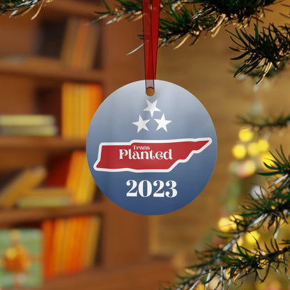Transplanted Tennessee 2023 State Shape and Flag Metal Ornaments