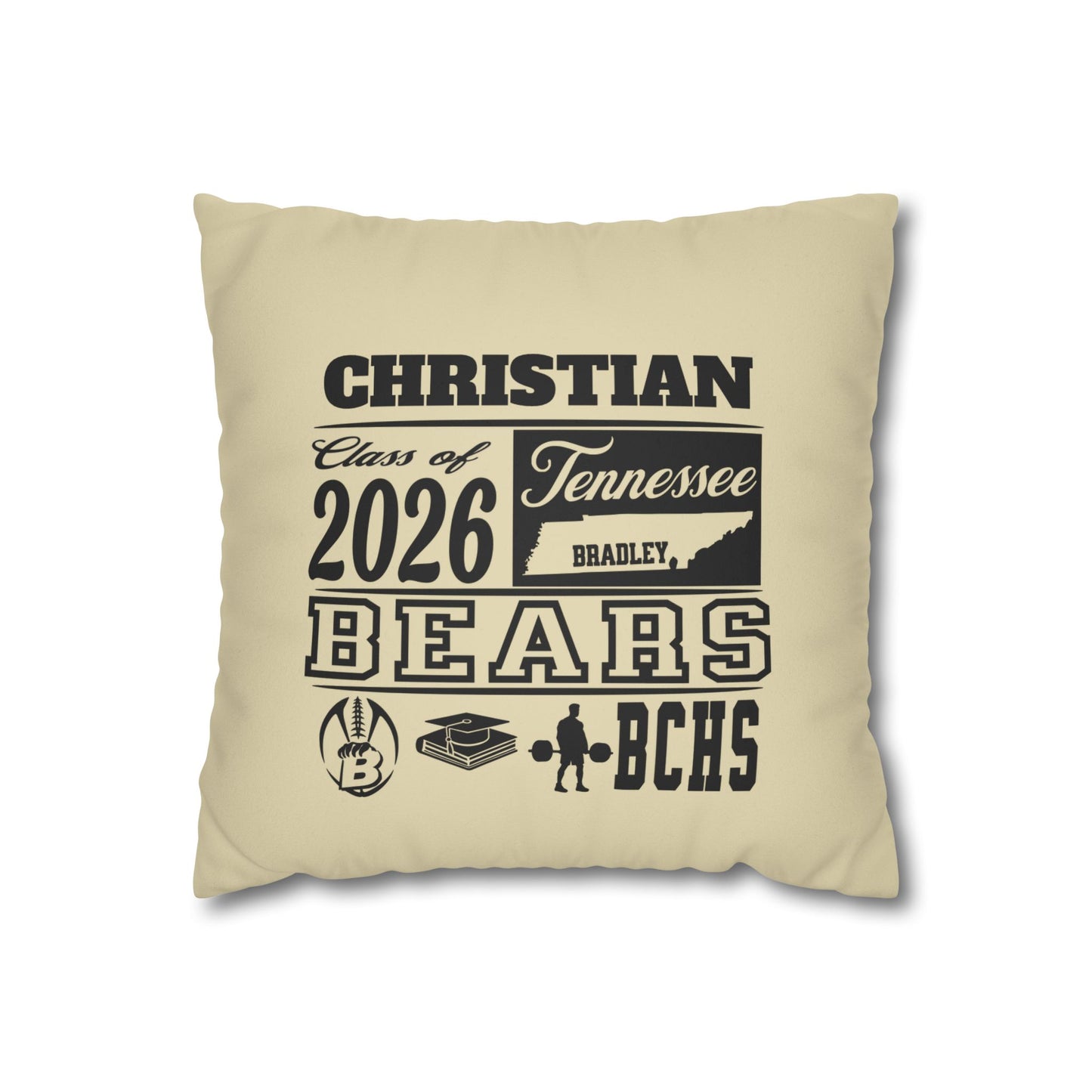 Custom Graduation Pillowcase #2– "BCHS Class of 2026 Bears" Faux Suede Throw Pillow