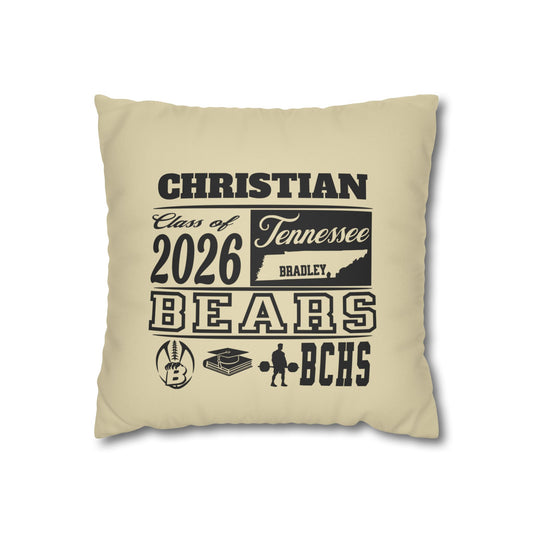 Custom Graduation Pillowcase #2– "BCHS Class of 2026 Bears" Faux Suede Throw Pillow
