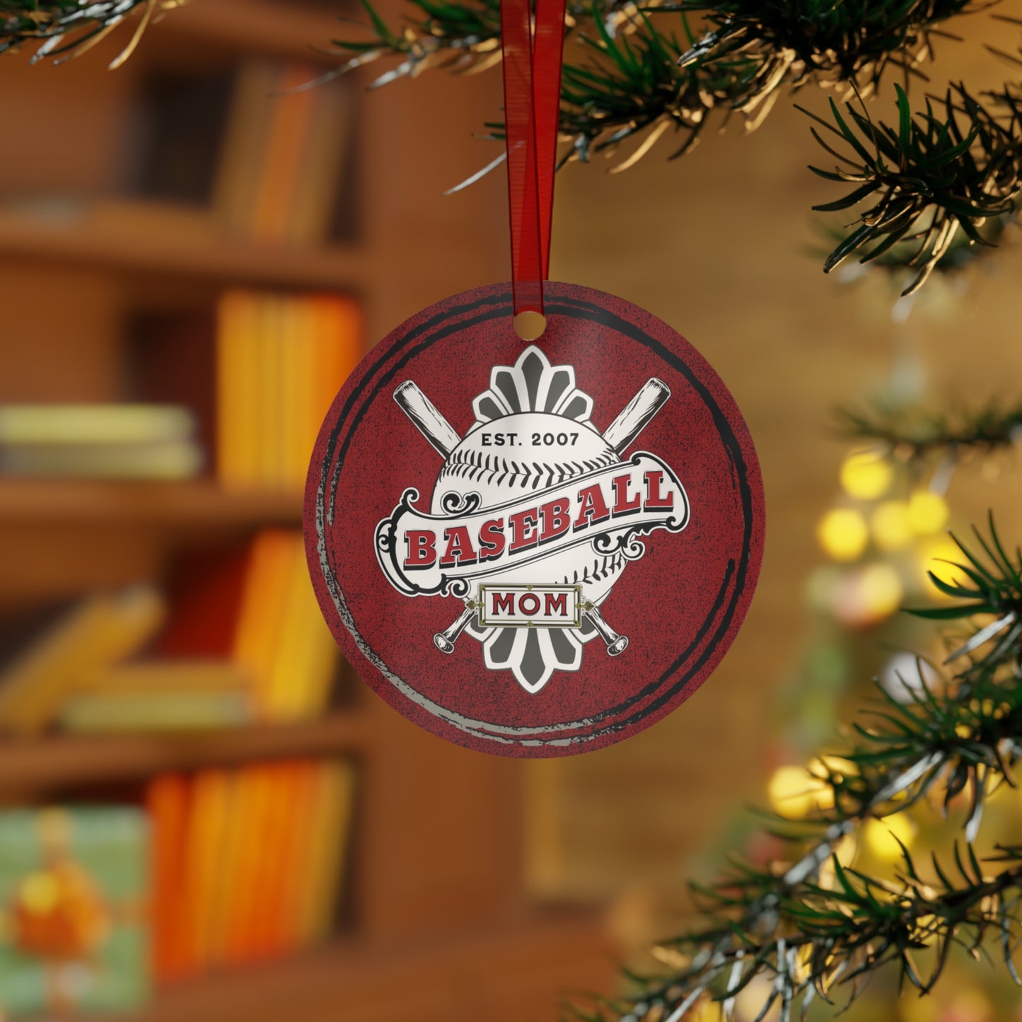 Copy of RED Baseball Mom and Dad Established 2007 2 sided Metal Ornaments