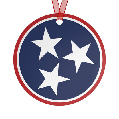 Transplanted Tennessee State Shape and Flag Metal Ornaments