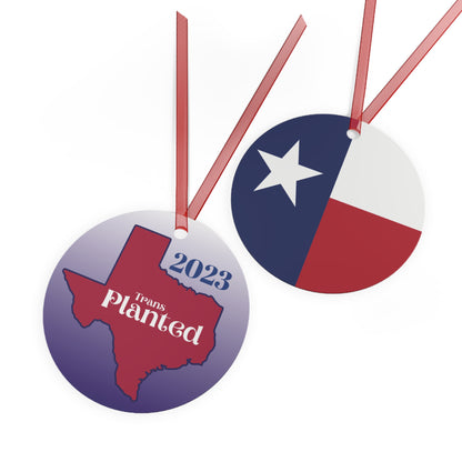 Personalized Transplanted Texas State 2023 Shape and Flag Metal Ornaments