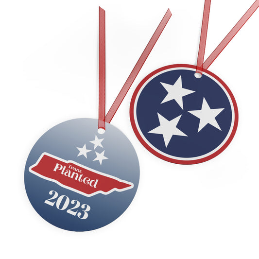 Transplanted Tennessee 2023 State Shape and Flag Metal Ornaments