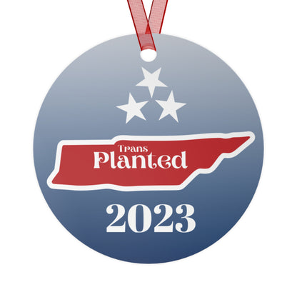 Transplanted Tennessee 2023 State Shape and Flag Metal Ornaments