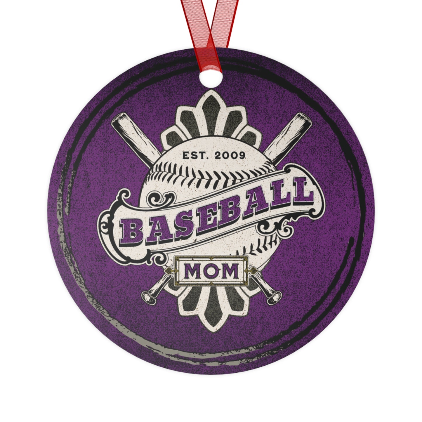 Purple Baseball Mom and Dad Established 2007 2 sided Metal Ornaments