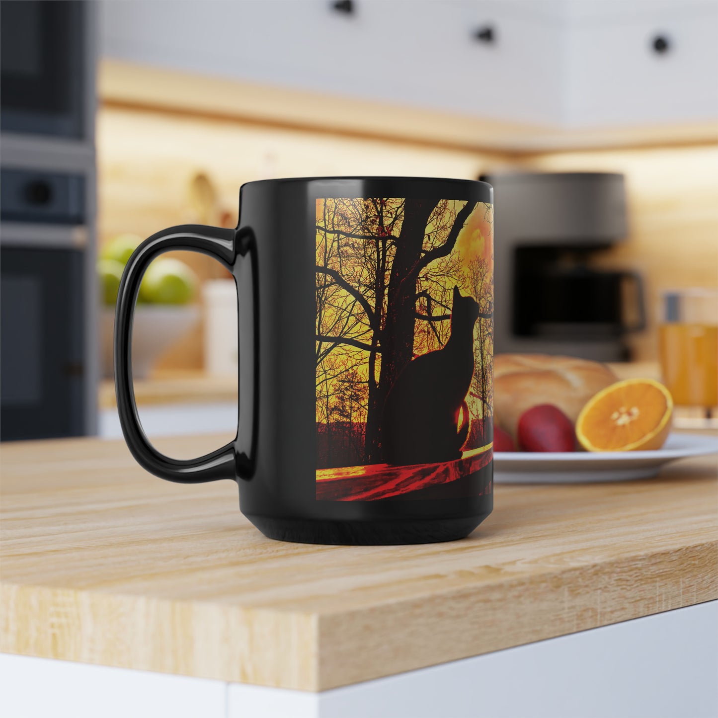 Black Cat Fall Forest Sunset Mug