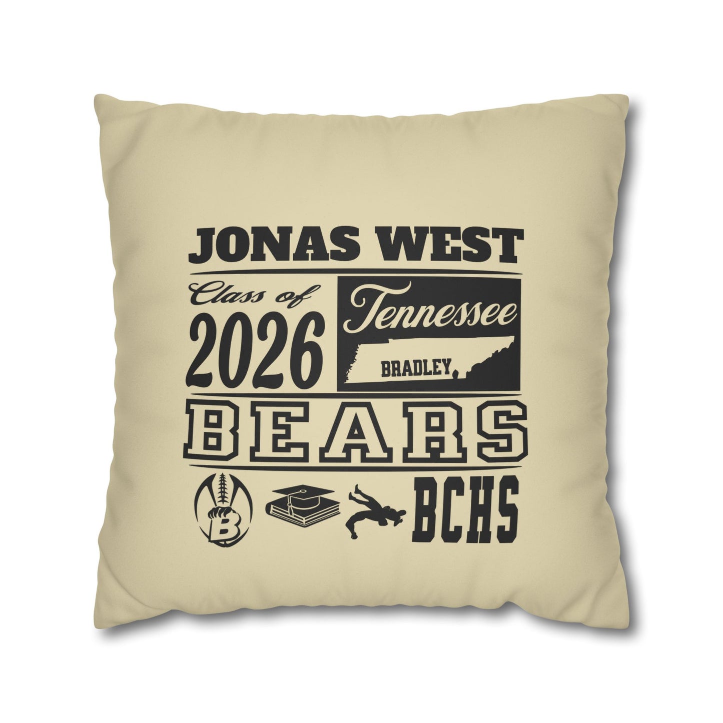 Custom Graduation Pillowcase – "BCHS Class of 2026 Bears" Faux Suede Throw Pillow