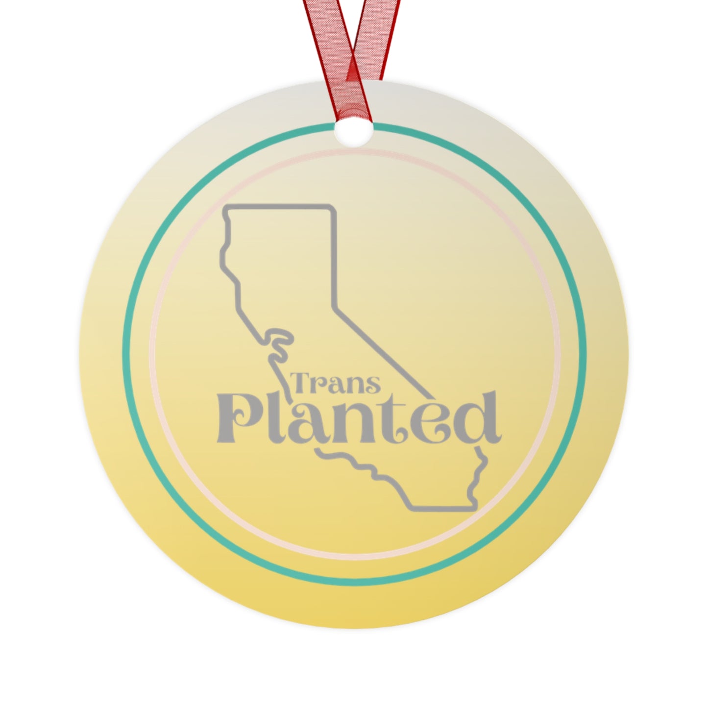 Personalized Bloom Where You Are Transplanted California State Shape on a Round Metal Ornaments