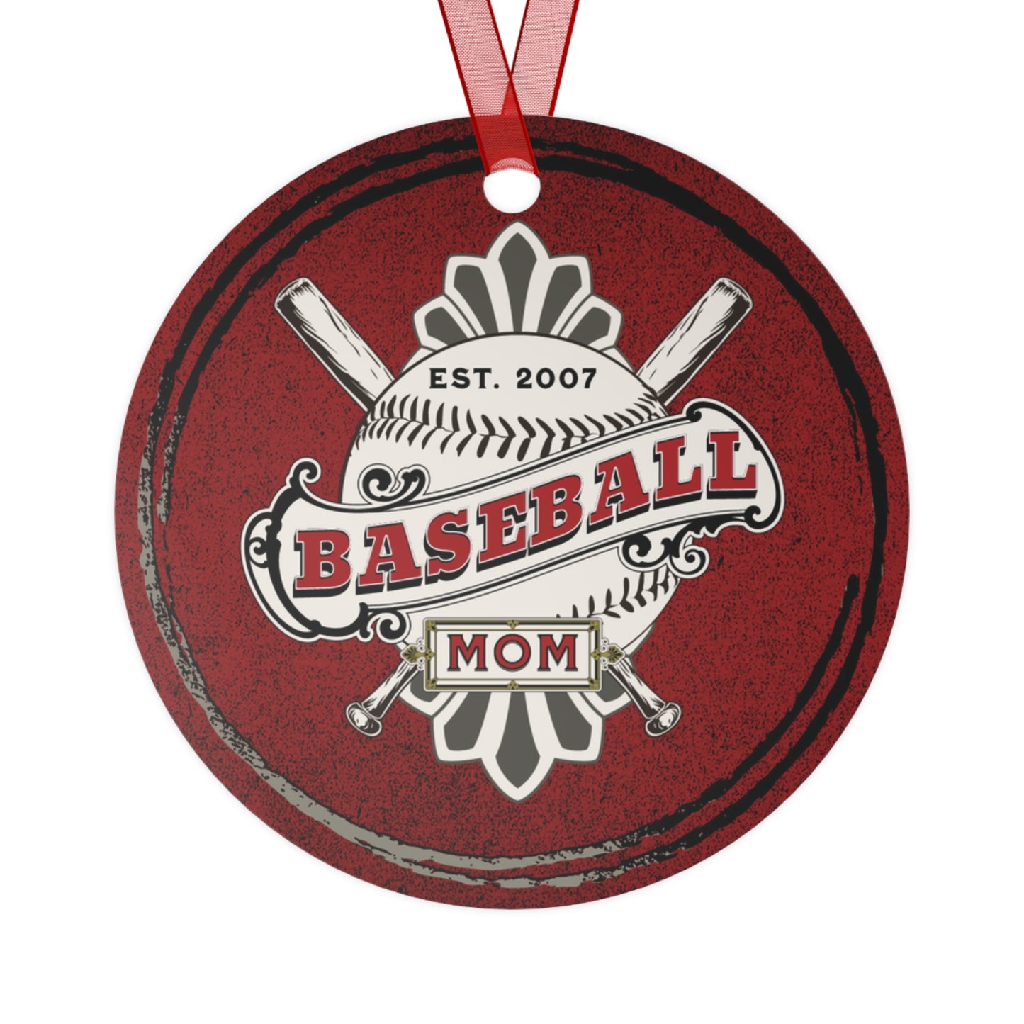 Copy of RED Baseball Mom and Dad Established 2007 2 sided Metal Ornaments