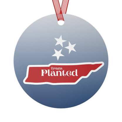 Transplanted Tennessee State Shape and Flag Metal Ornaments