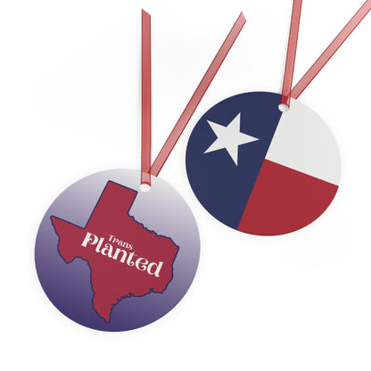 Transplanted Texas State Shape and Flag Metal Ornaments