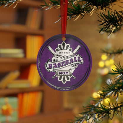 Purple Baseball Mom and Dad Established 2007 2 sided Metal Ornaments