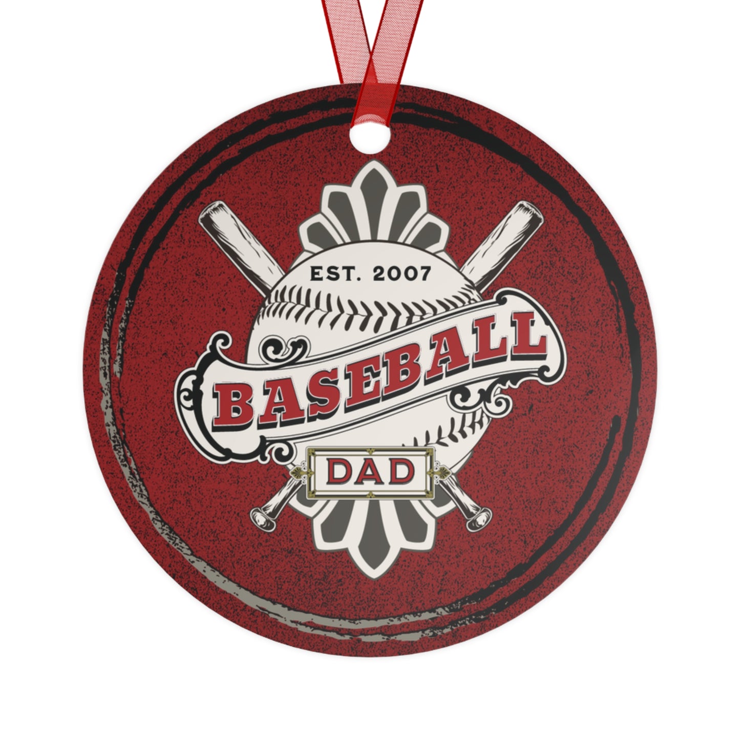 Copy of RED Baseball Mom and Dad Established 2007 2 sided Metal Ornaments