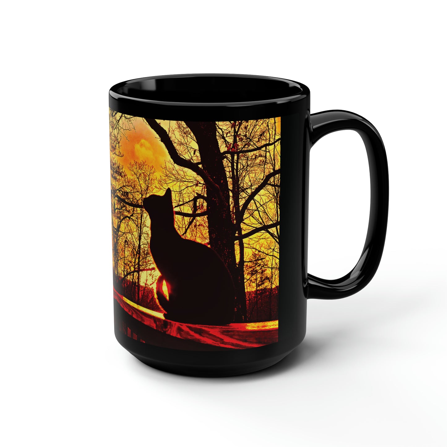 Black Cat Fall Forest Sunset Mug