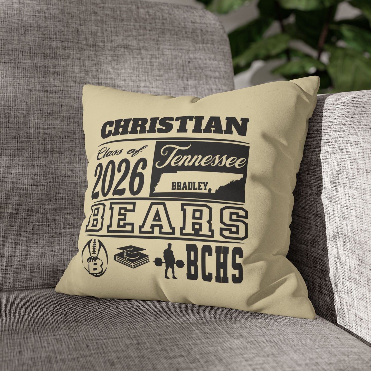 Custom Graduation Pillowcase #2– "BCHS Class of 2026 Bears" Faux Suede Throw Pillow