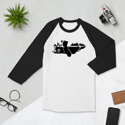 Waves to Rivers California to Tennessee 3/4 sleeve raglan shirt Black and White